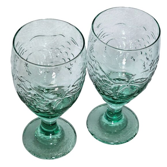 2 Libbey Glass Orchard Fruit Green Goblets 7" water ice tea glasses 16oz embosse - Picture 2 of 6